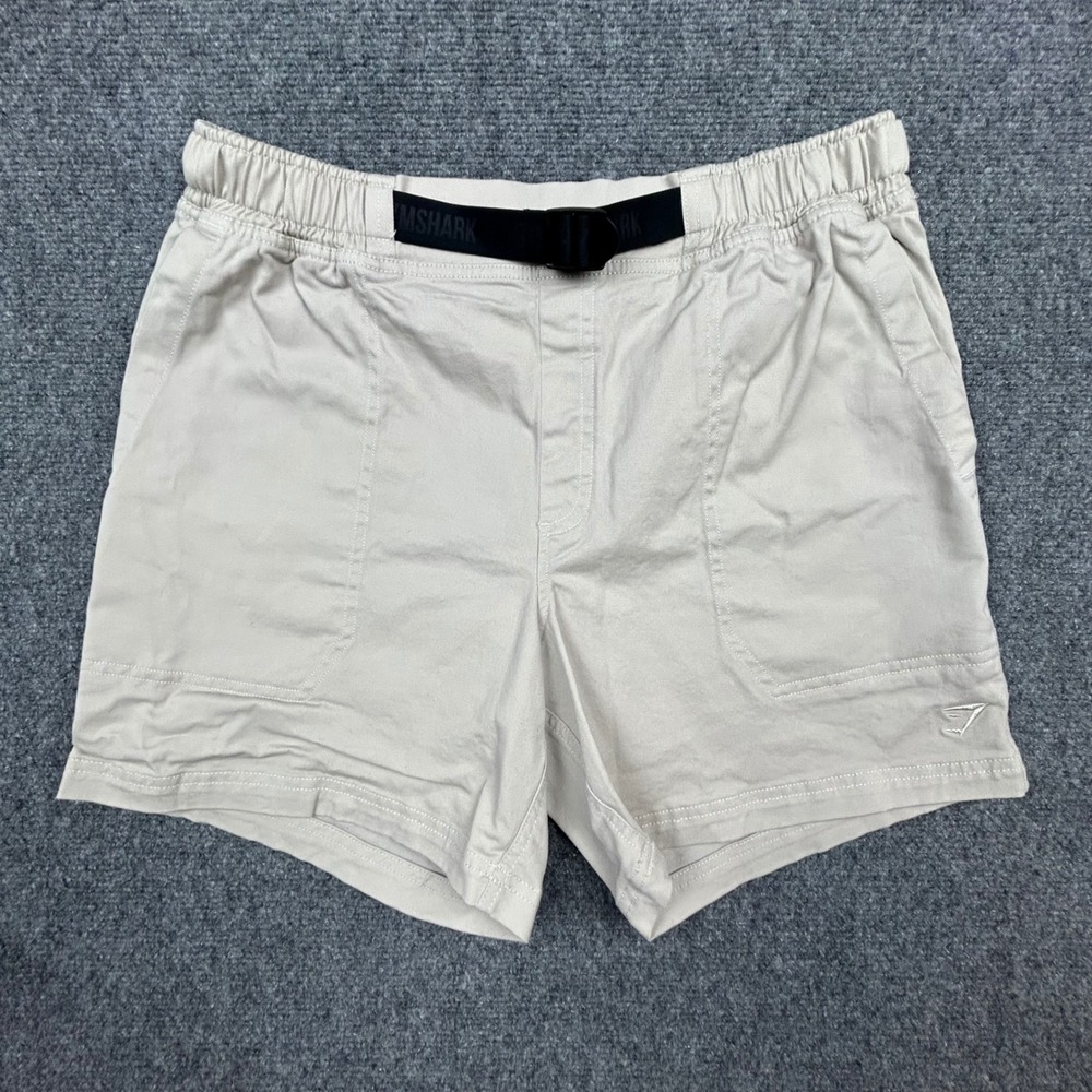 Gymshark Shorts Mens M Beige Lightweight Wide Leg Gorpcore Belted Cotton A5A6D